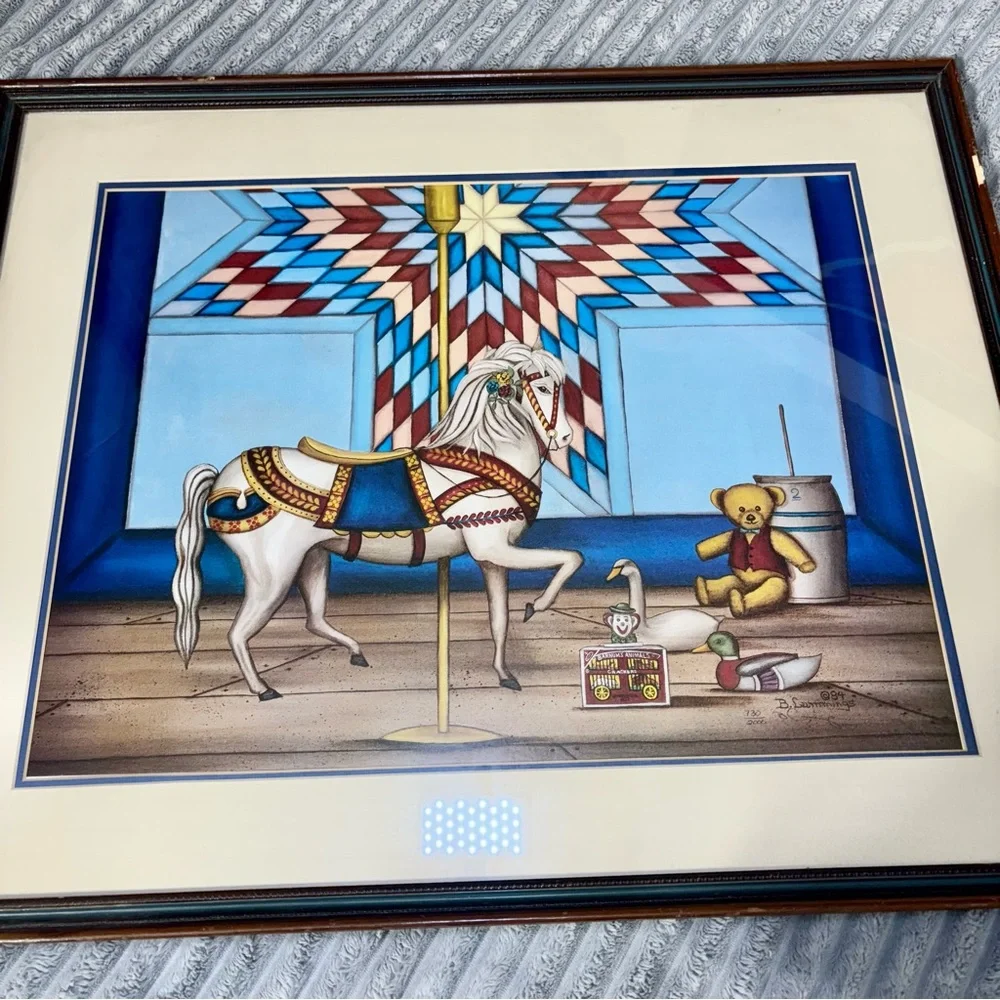 B. Cummings  84 730/2000 Carousel Horse with Teddy bear Art work‎ 32x25